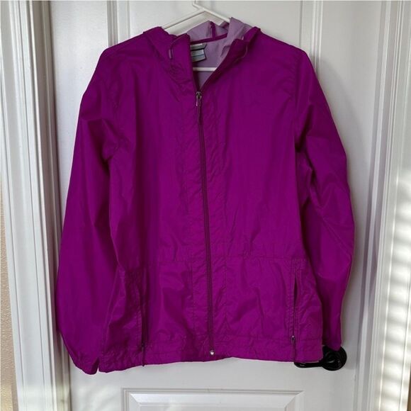 Columbia Fuscia Windbreaker Womens Size L Lightweight Pink Hooded Jacket - Picture 1 of 5
